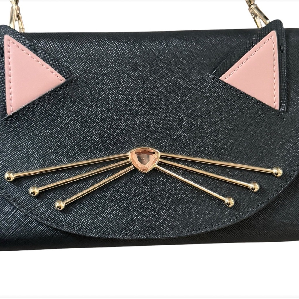 Kate Spade NY Winni Jazz Things Up Cat Leather Wallet Crossbody Clutch Bag - Picture 9 of 13